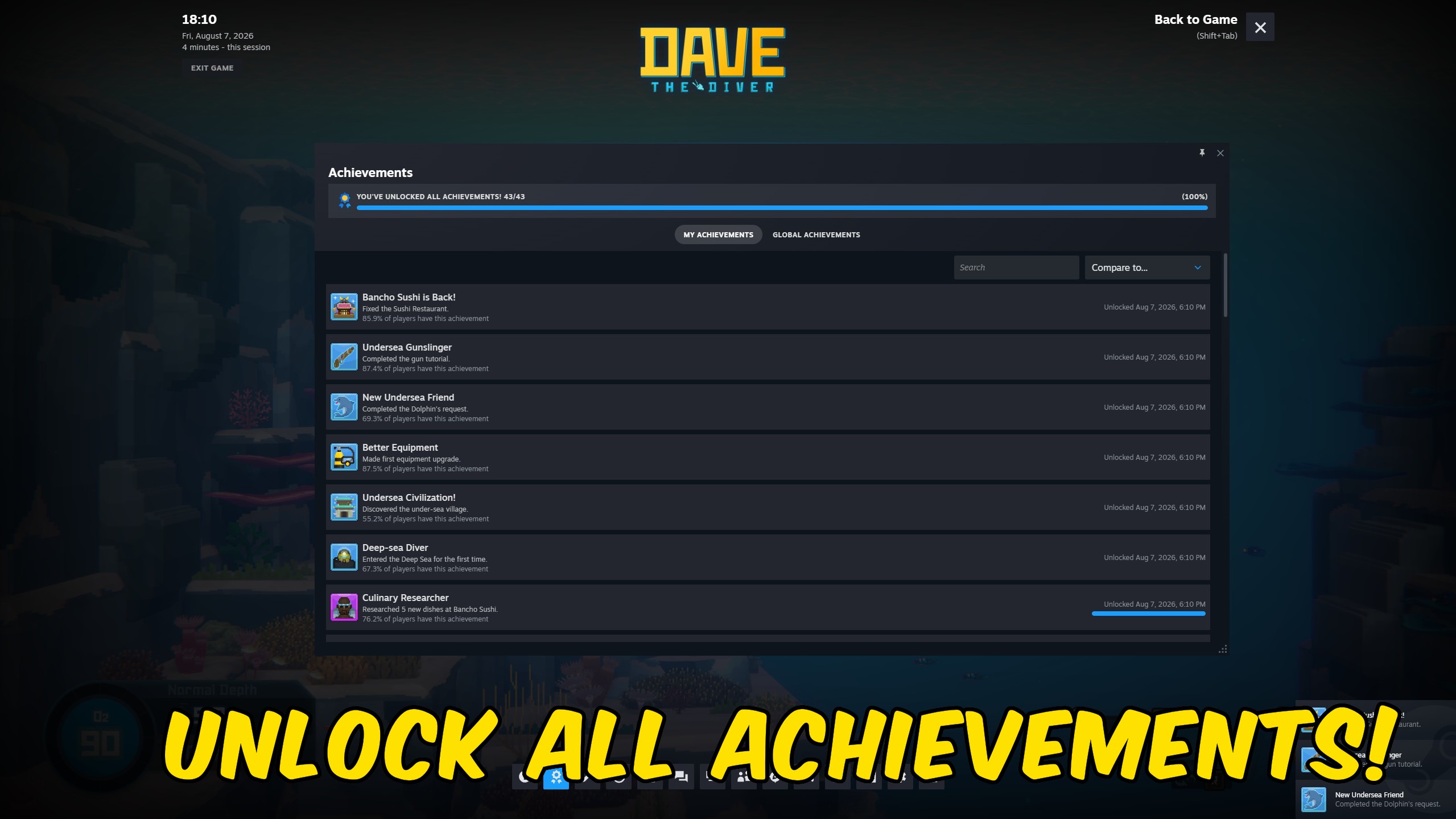 DAVE THE DIVER — Wall of Fame (Unlock Achievements) (screenshot 2)